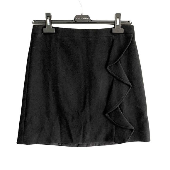 J. CREW MERCANTILE Ruffle Front Wool Blend Black Mini Skirt 2 - Picture 1 of 4